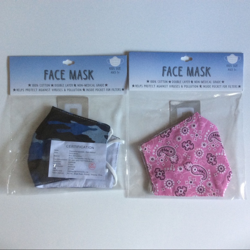 Kids Cotton Face Masks with Elastic Strap Filter Pocket Handkerchief Pattern